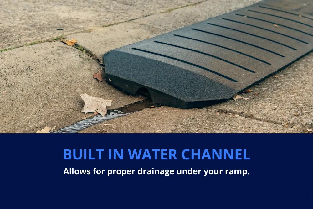 The Original Smooth Curb Driveway Curb Ramp Smooth Curb™'s built in water channel with water flowing underneath
