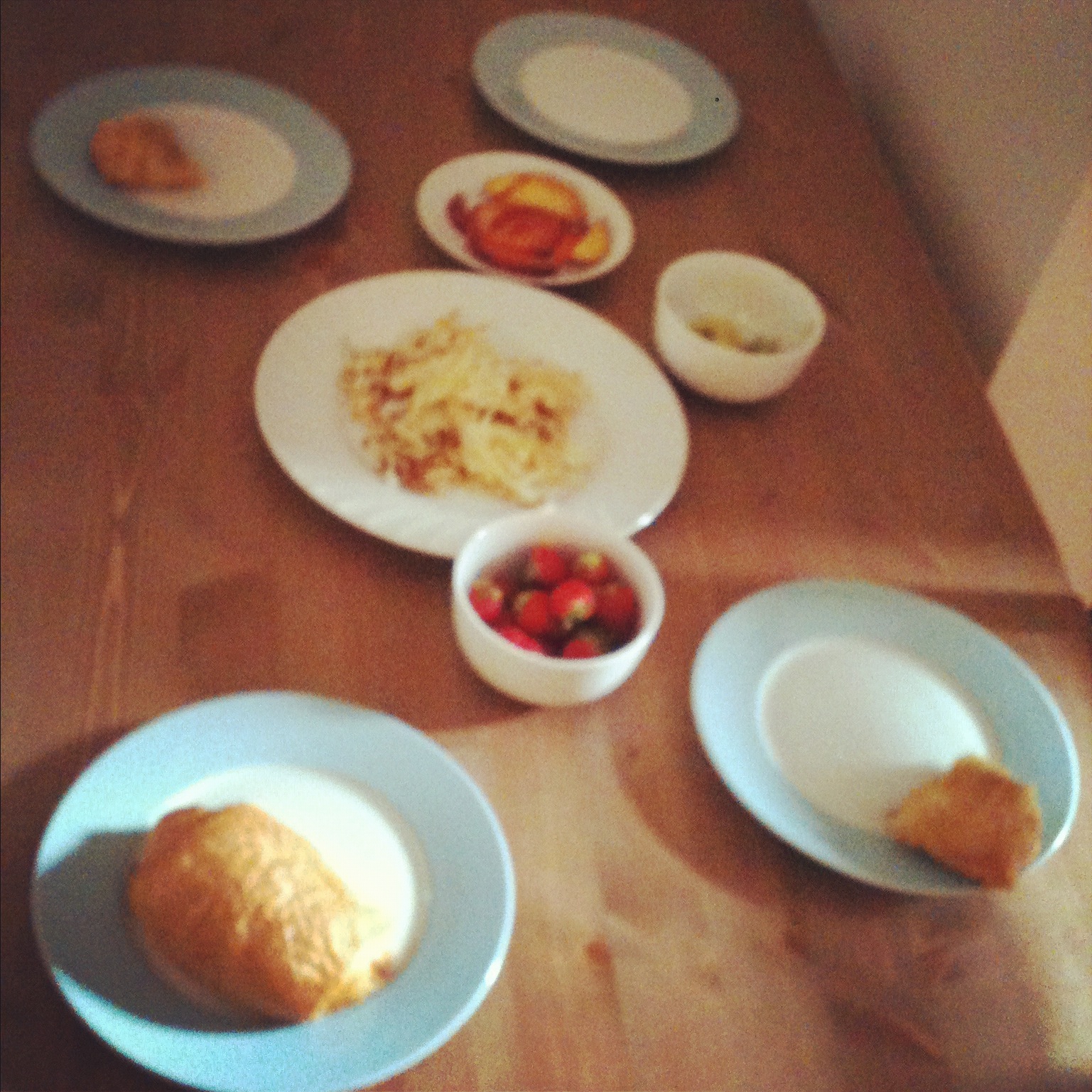 Roommate breakfast. Marika's plate is empty because she is gluten-free...and she got so excited about her gluten-free donut that she ate it before I could take this shot.