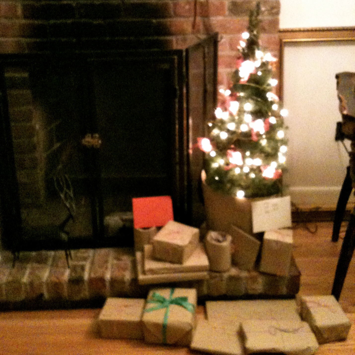 I decorated a little tree and wrapped presents in Park Slope, where I lived in an apartment with a fireplace!