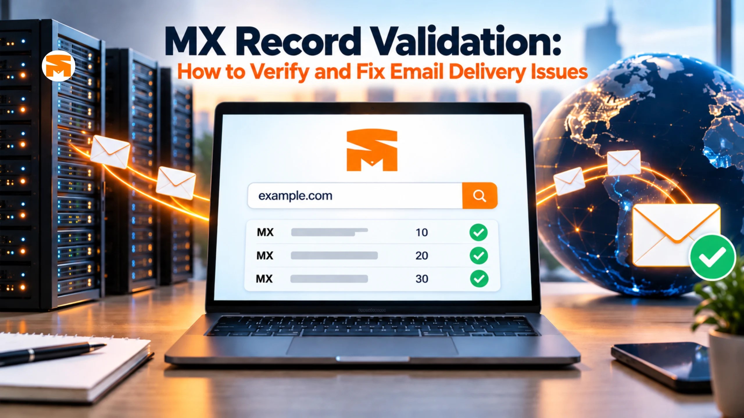 MX record validation dashboard showing email server verification, MX priorities, and successful email delivery checks.