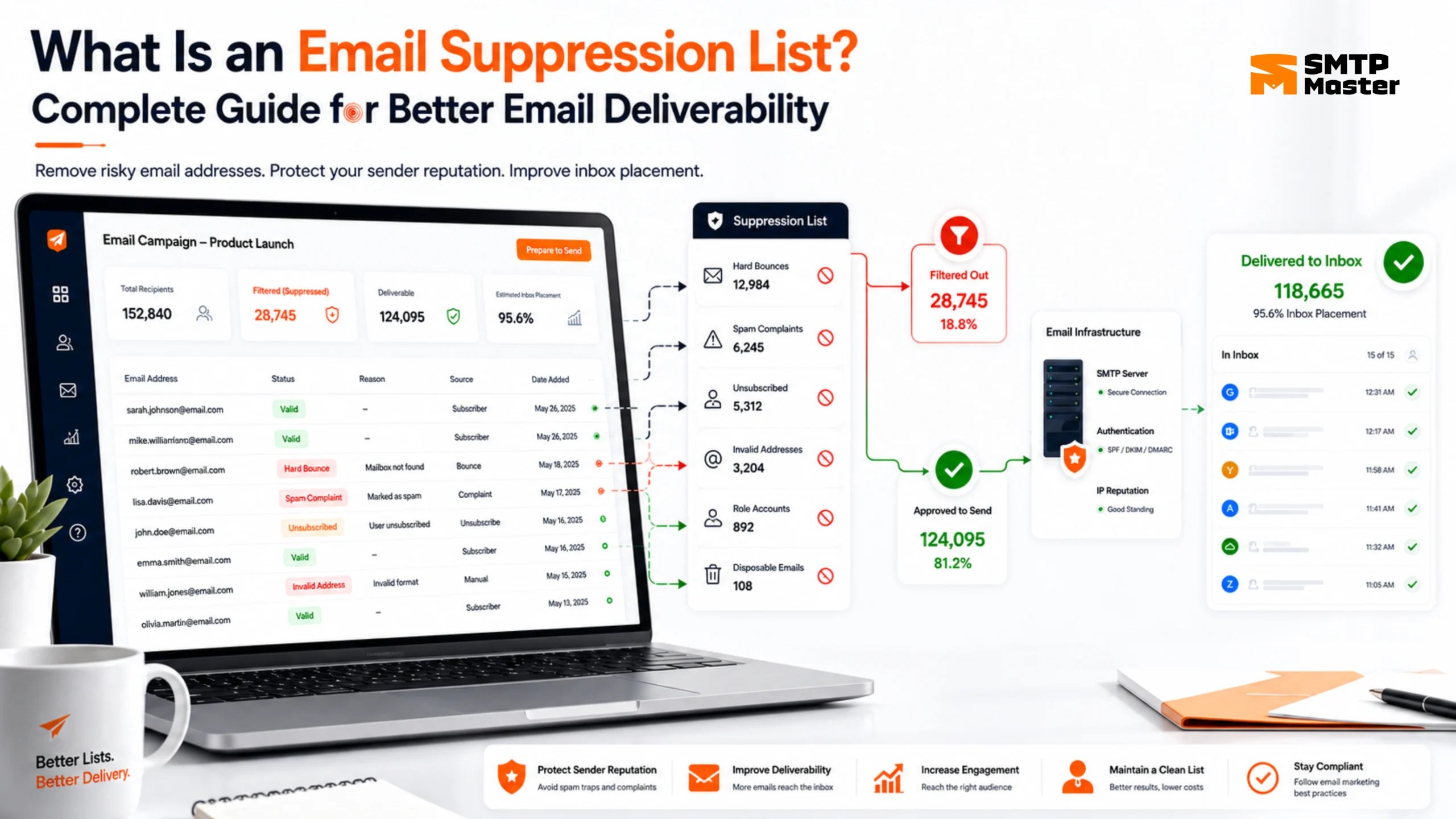 Email suppression list filtering risky addresses to improve deliverability
