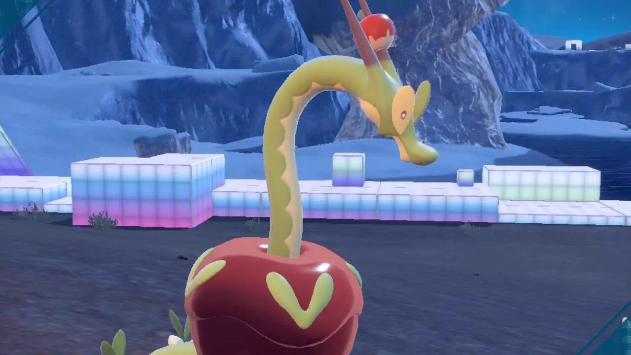 The Evolution of Dipplin into Hydrapple in the Indigo Disk Pokemon DLC