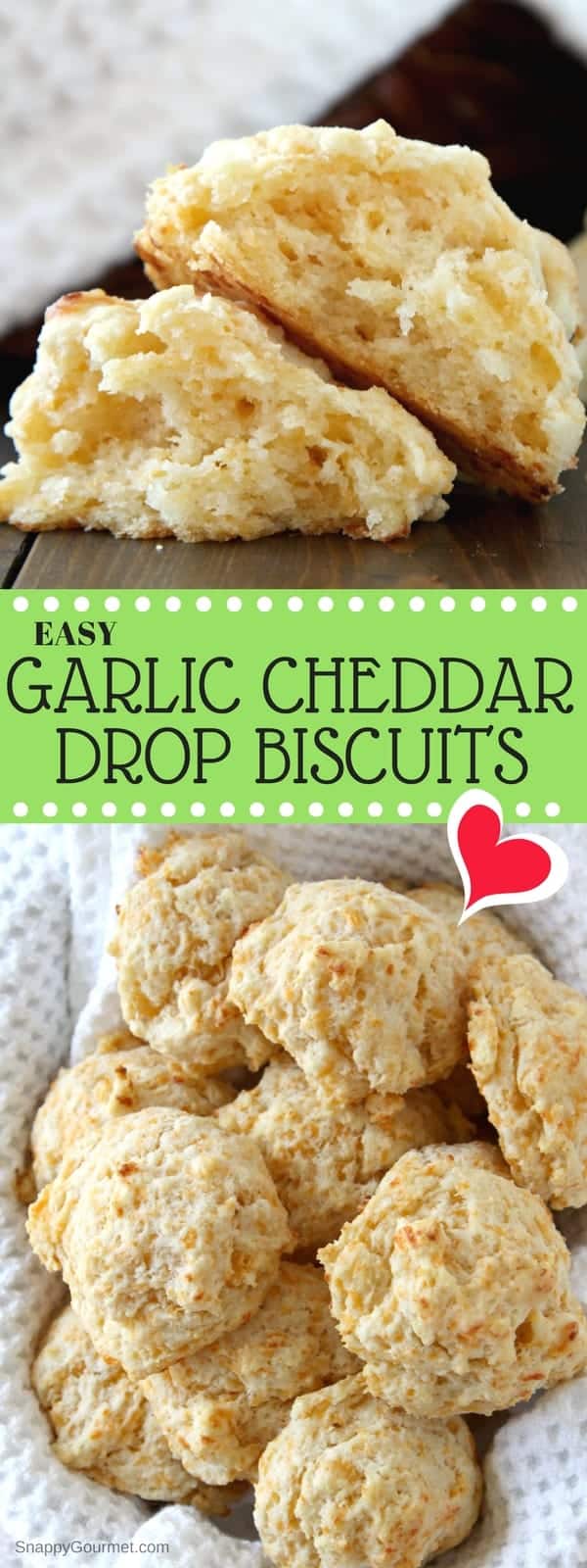 Garlic Cheddar Drop Biscuits Recipe - easy homemade from scratch biscuits! SnappyGourmet.com