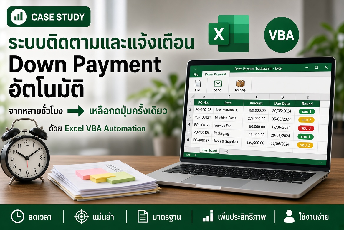 Case Study Excel VBA Automation ติดตาม Down Payment ลดเวลาหลายชั่วโมงเหลือไม่กี่วินาที