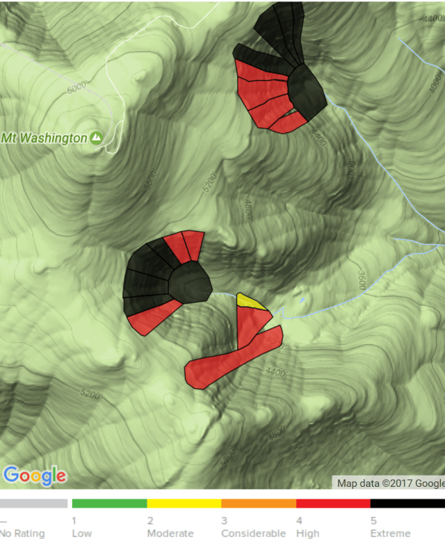 Tuckerman Ravine avalanche danger map near Mount Washington