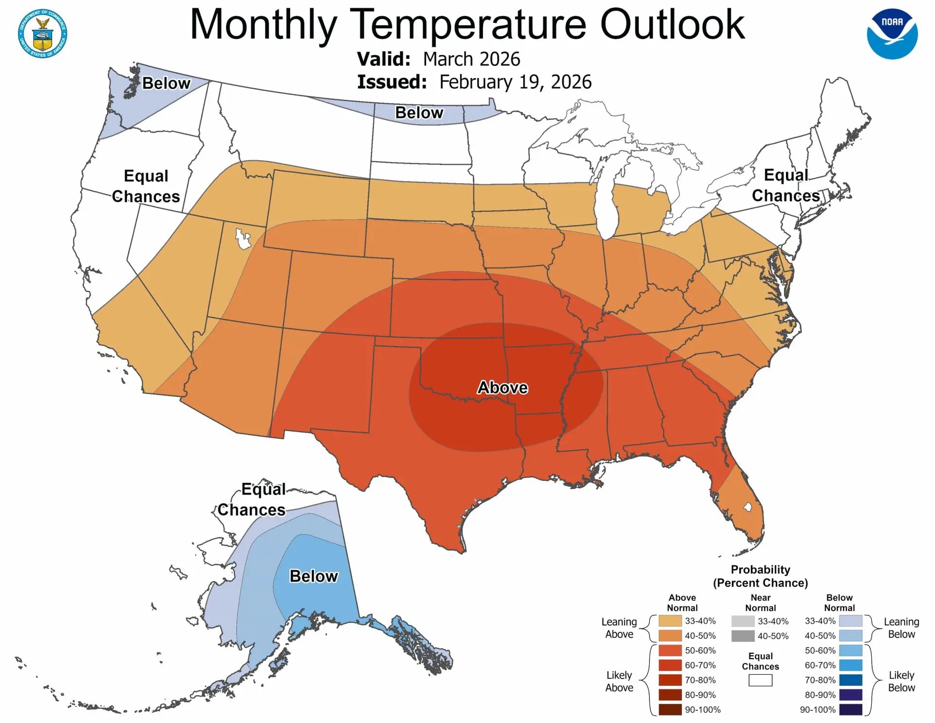 March 2026 temperature outlook. | Image: NOAA