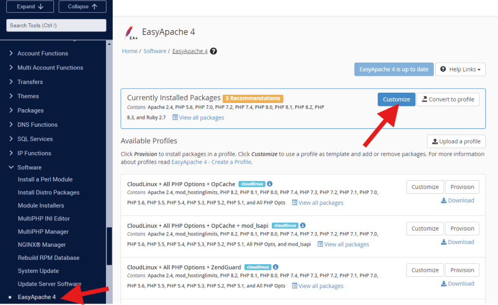 install memcached EA4