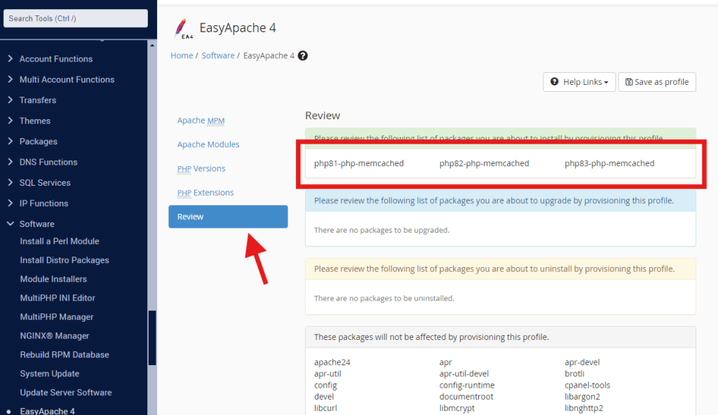 install memcached EA4