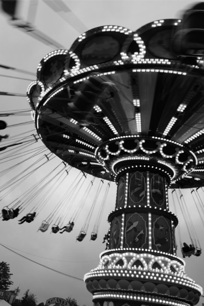 A monochrome in motion carousel swing from the PNE.