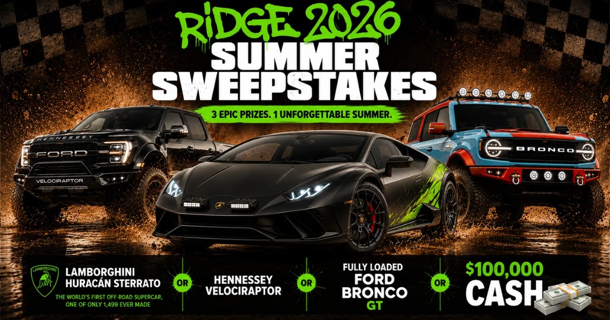 Sweepstakes! Win a Lamborghini, Hennessey VelociRaptor, Ford Bronco GT or $100,000