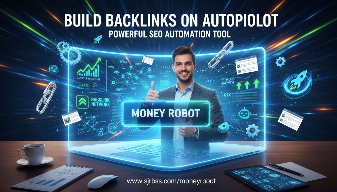 money robot submitter Money Robot Submitter review hero image showing backlink automation and SEO growth dashboard