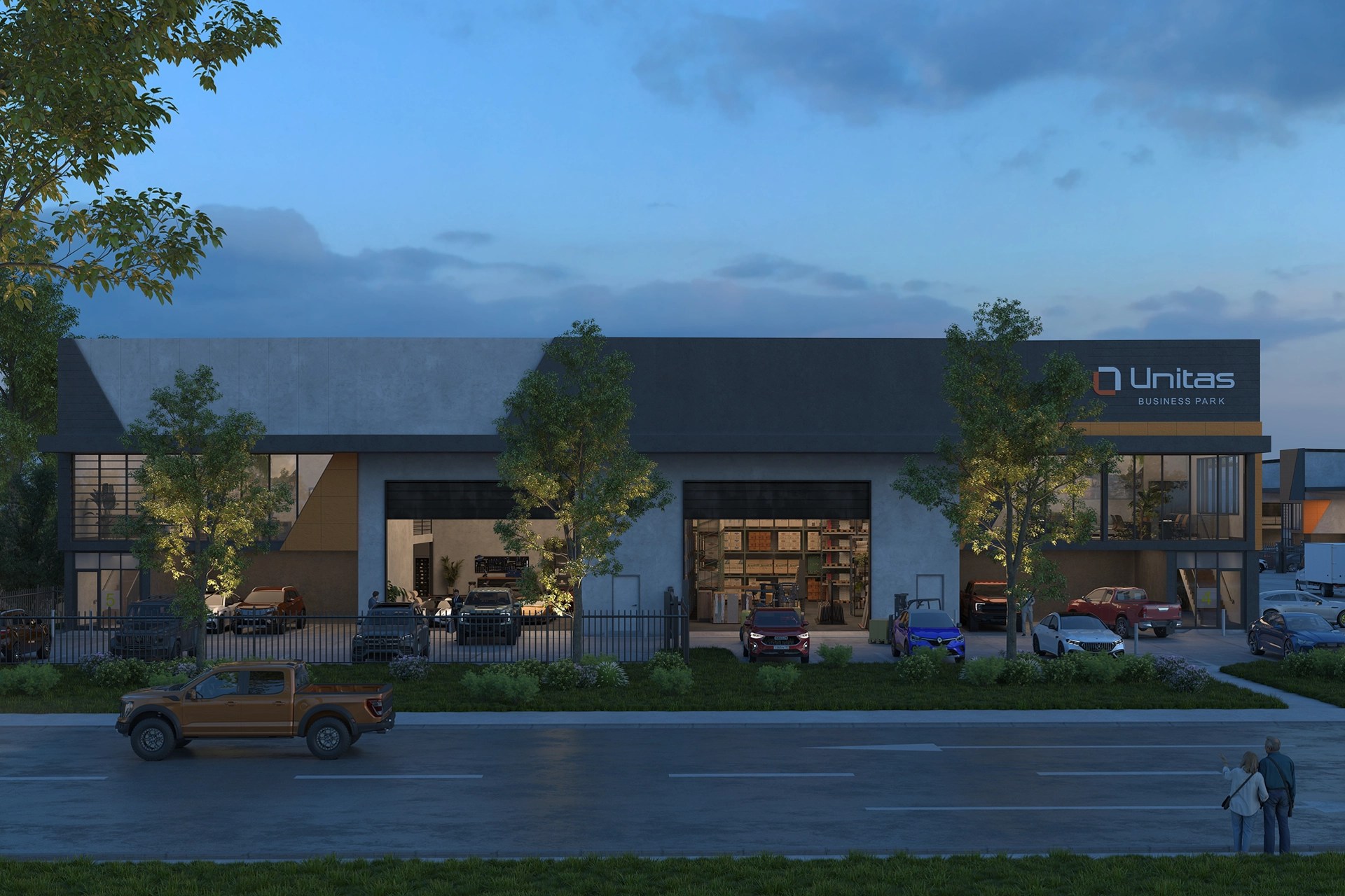 Unitas Business Park 沿街建筑夜景效果图；为建筑效果展示，非具体单元现况。