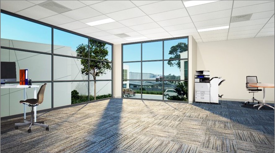 316 Annangrove Road 项目办公空间另一视角效果示意图；不代表仓库单元内部布局或标准交付。