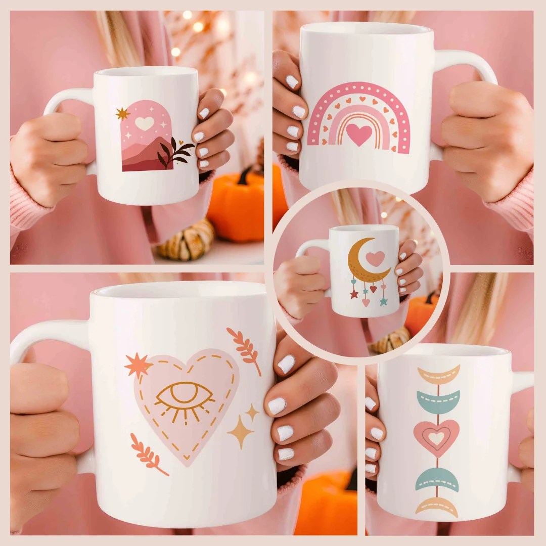 TAZA DE CERÁMICA BOHO ROSA