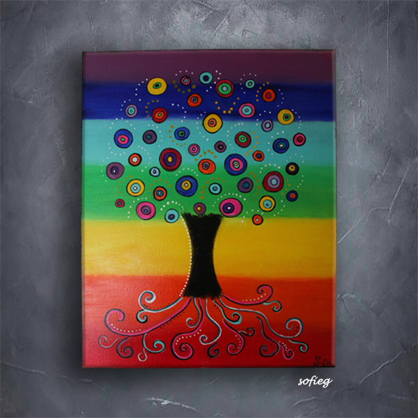 Tableau Colore Arbre De Vie Sofieg Artiste Peintre