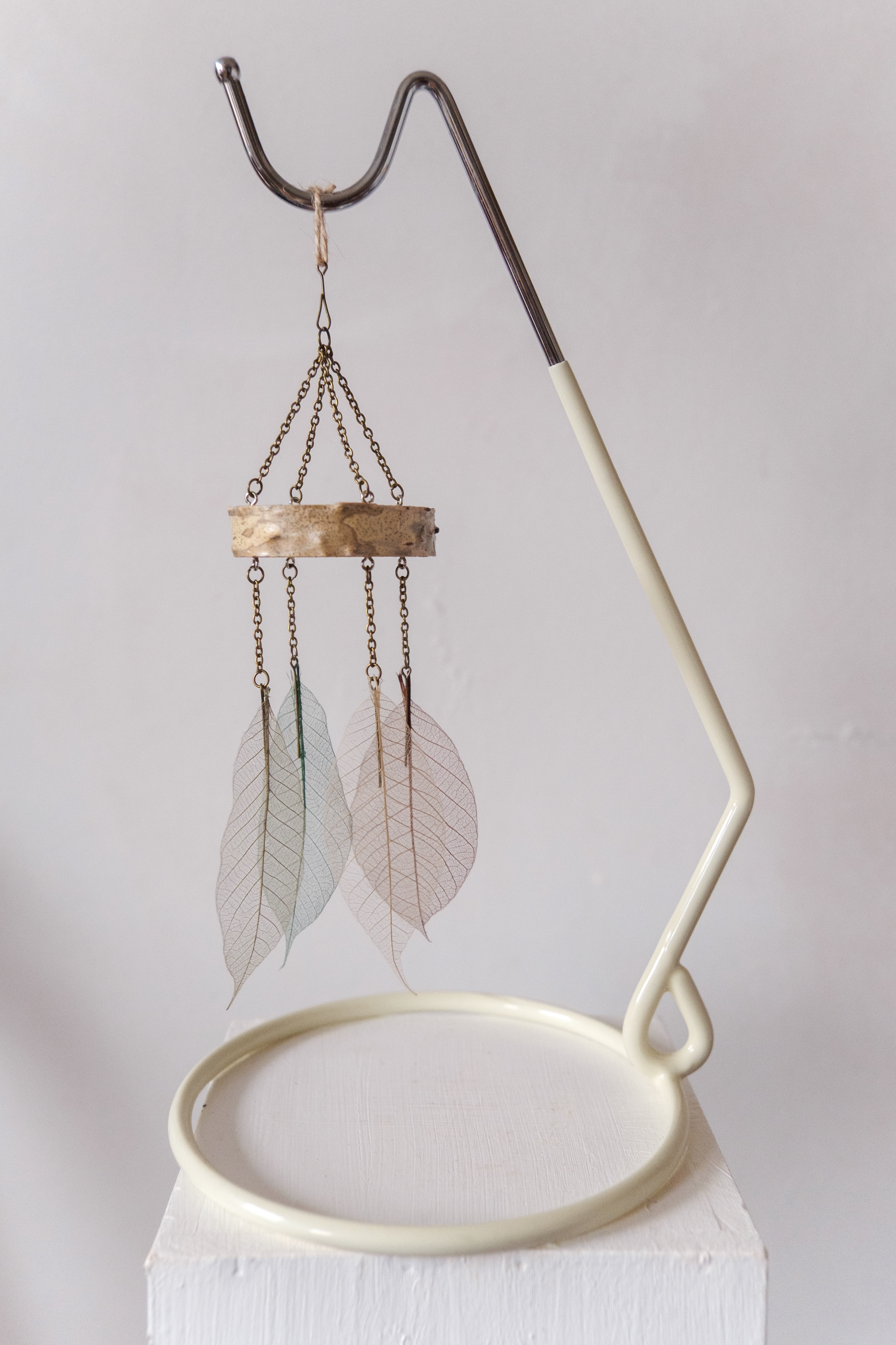 Hanging Leaf Sculpture – Skeleton Leaves & Spalted Birch | Handmade Organic Mobile by Sofie Redfern