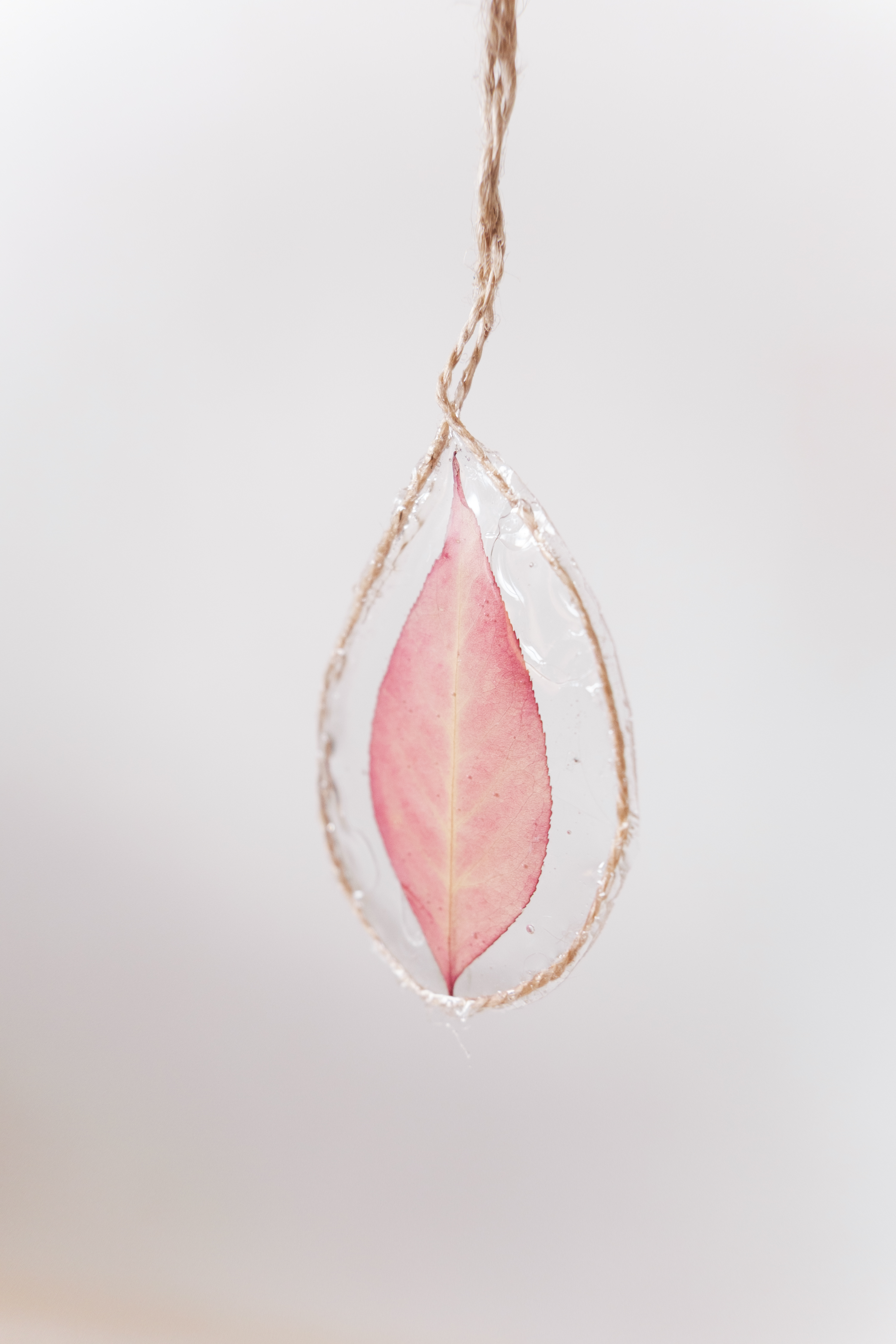 Pink Leaf Resin Ornament | Real Dyed Leaf Hanging Decoration | Nature Inspired Handmade Art