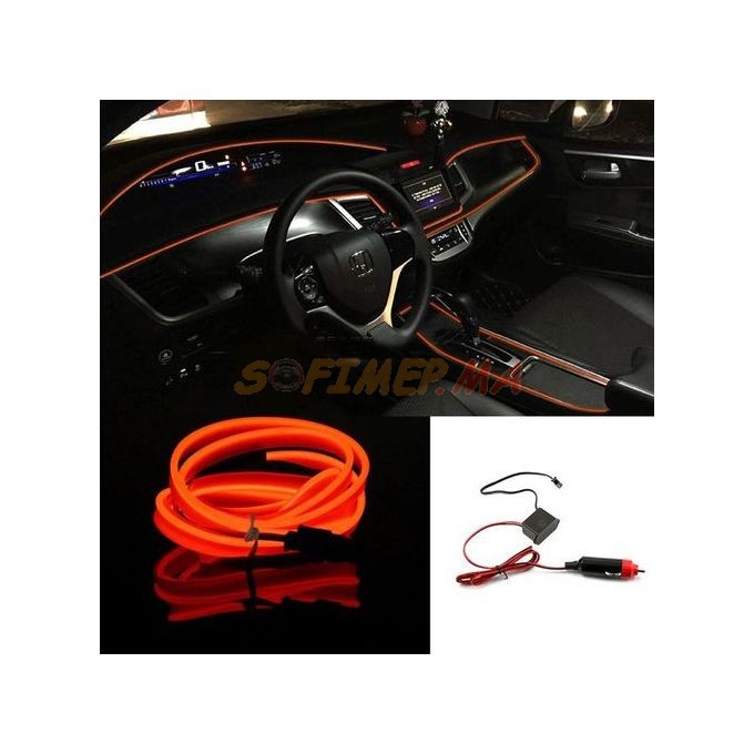 LED Décoration Tableau de Bord Voiture Orange 2 Mètre accessoires voitures sofimep maroc
