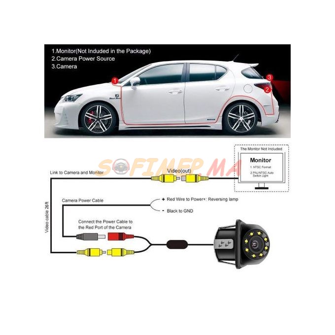 HD LED Vision Noturne arrière coudée caméra de Recul Voiture Universelle accessoire auto maroc