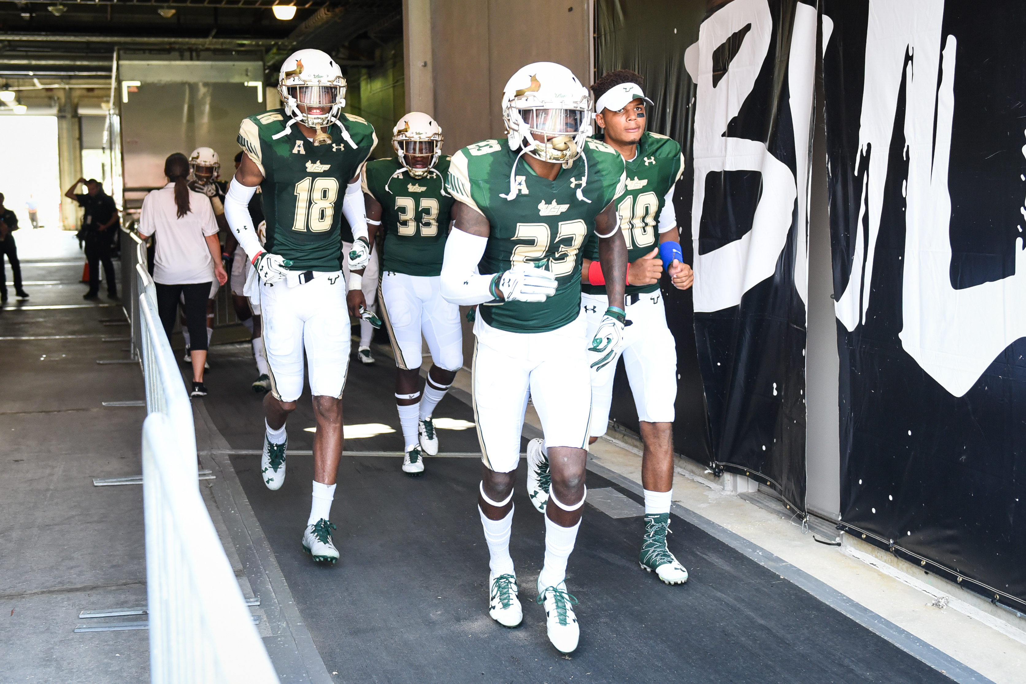 FSU vs USF 2016 80 - Jaymon Thomas Cecil Cherry Mazzi Wilkins Chris Oladokun exiting the tunnel by Dennis Akers (3345x2230)