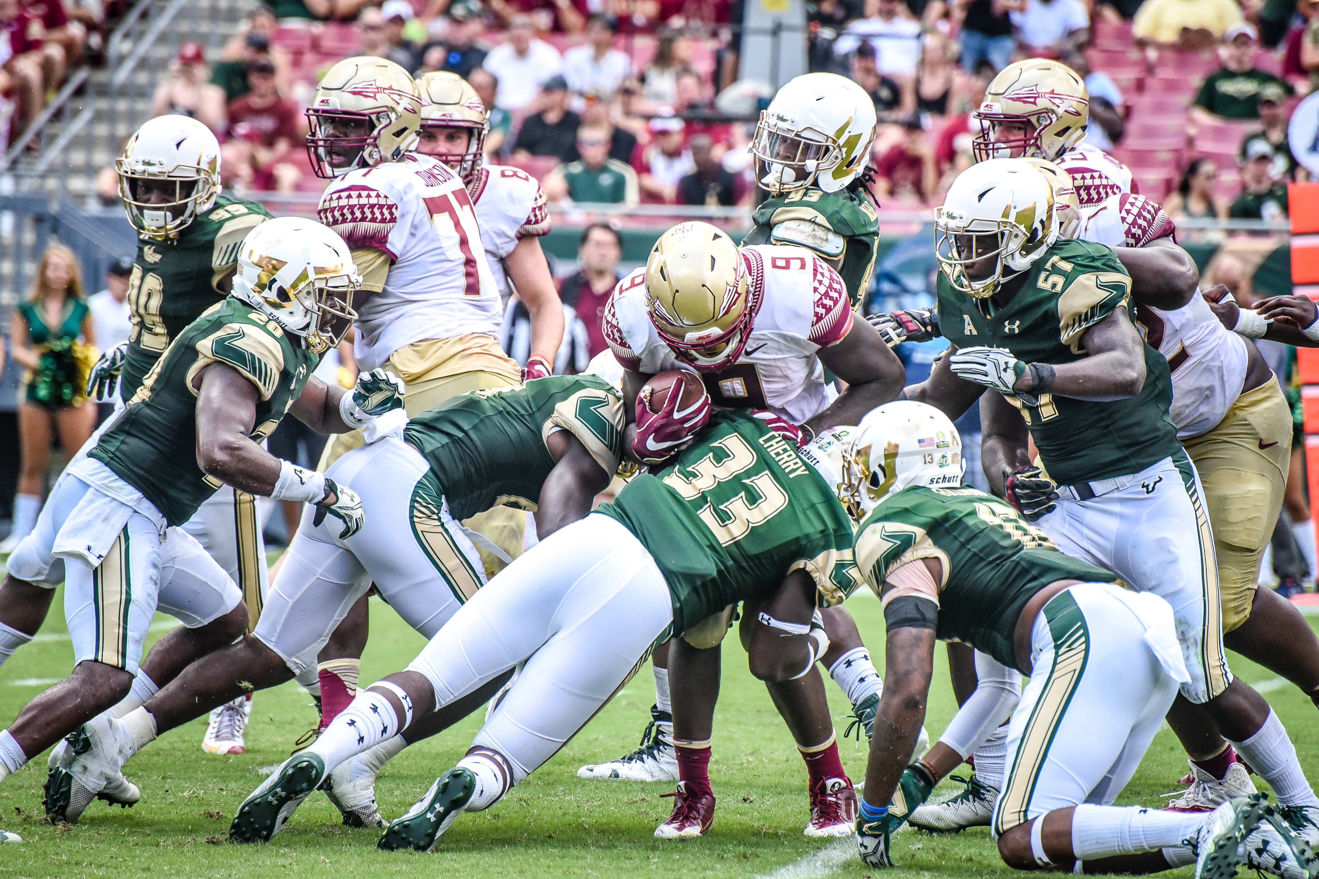 FSU vs USF 2016 93 - Jaques Patrick stuffed by Cecil Cherry and Jaymon Thomas by Dennis Akers (4512x3008)