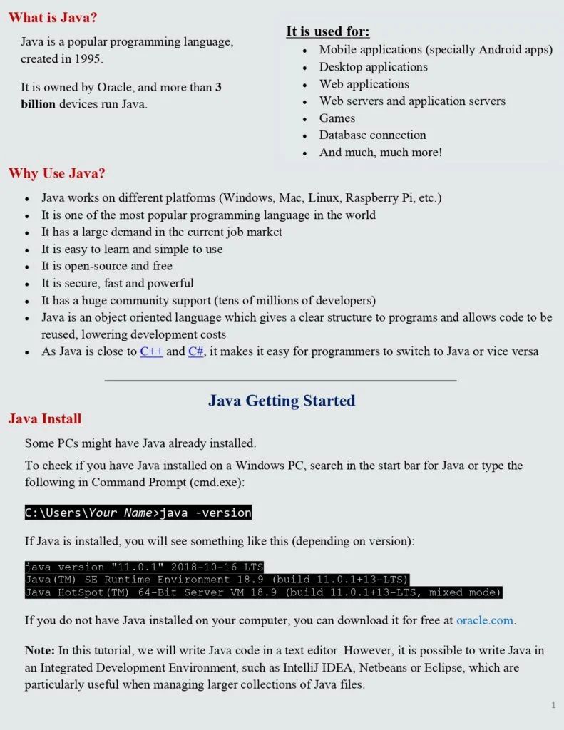 Java From Scratch Lesson 1 PDF (Java Getting Started) – Connect 4 ...