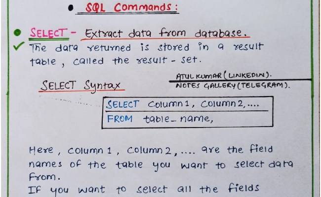 Basics Of SQL Handwritten Pdf - Connect 4 Techs