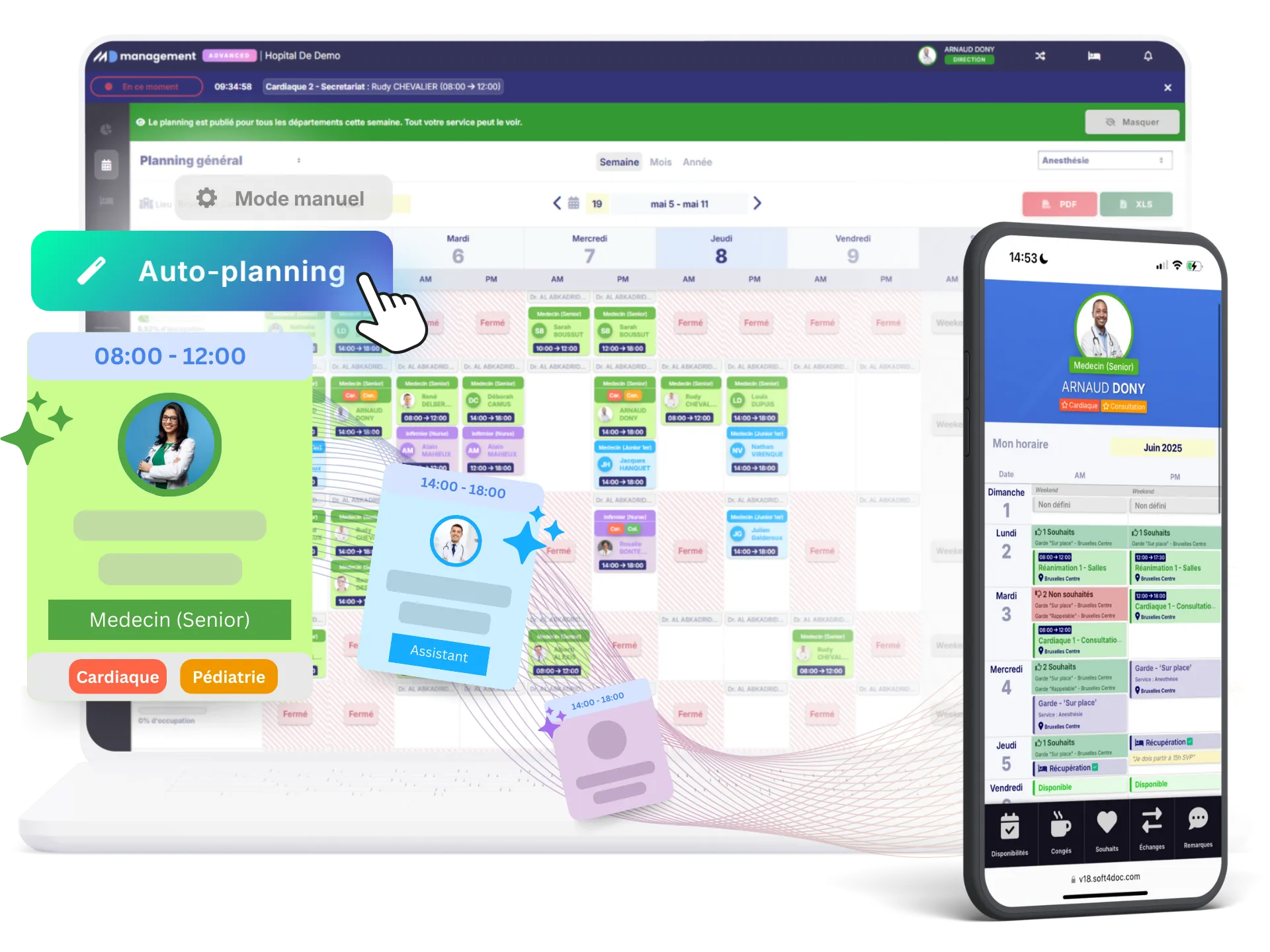Logiciel MD Management facilitant la planification des équipes soignantes et l’organisation des services hospitaliers.