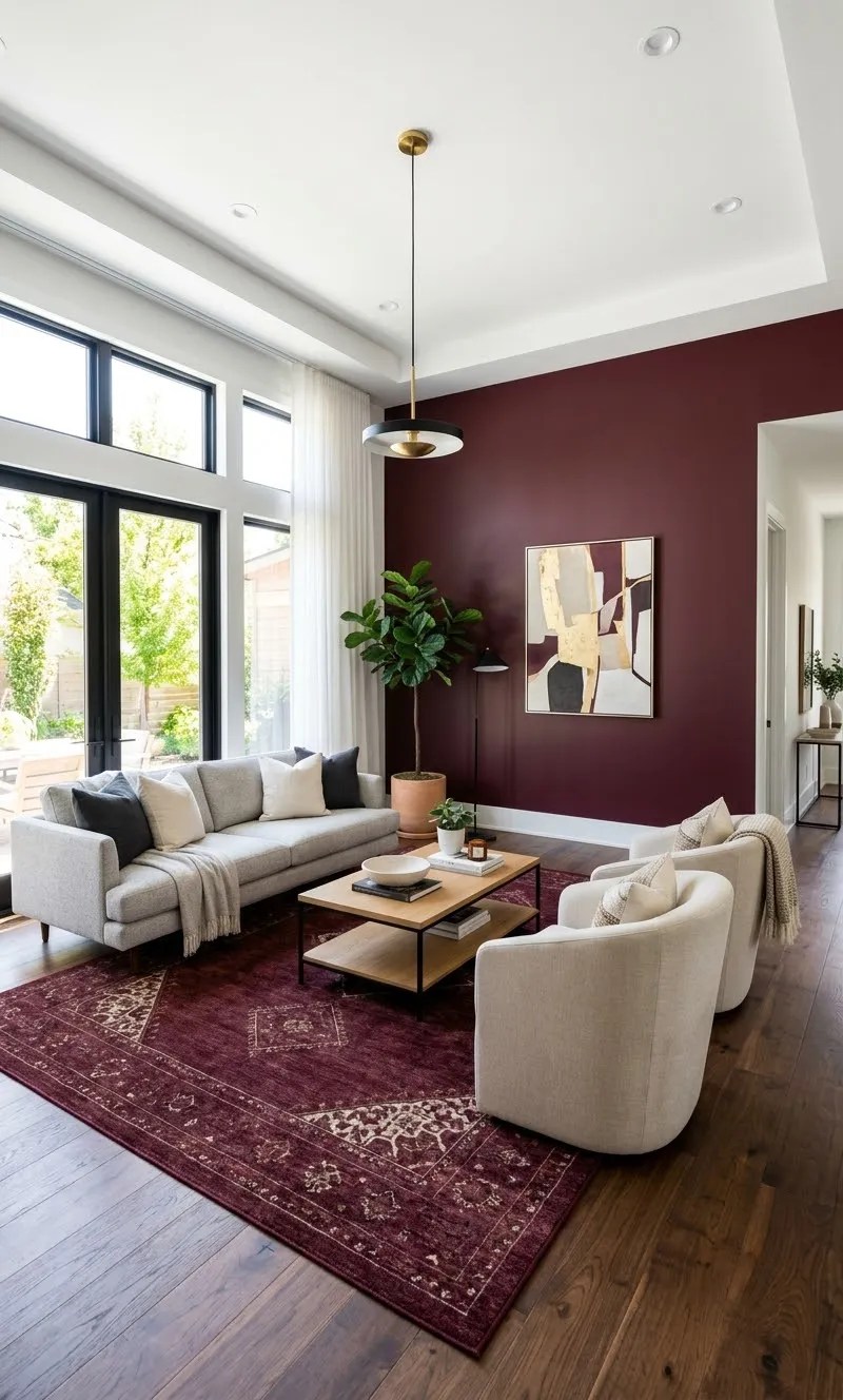 2--Modern Burgundy Living Room Design