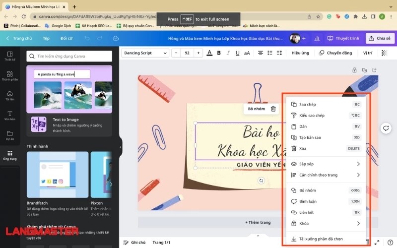 Chọn mẫu slide trên Canva