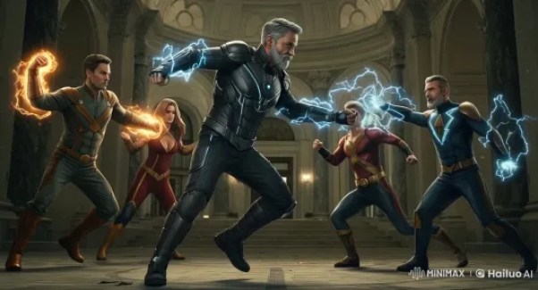 Superhéoloes động lực chiến đấu trong phòng lớn singsong – AI Generated  Video | Hailuo AI