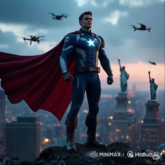 アメリカンヒーローのドラマティックな着地付きの導入 – AI Generated Video | Hailuo AI