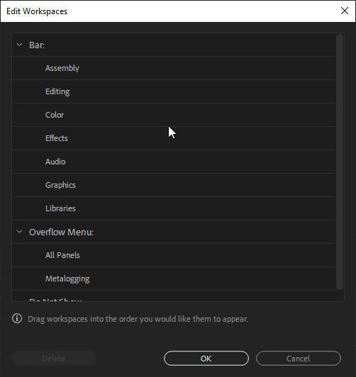 Thiết lập không gian làm việc trong Adobe Premiere