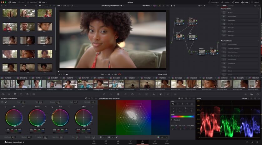 Giao diện chỉnh màu chuyên nghiệp của DaVinci Resolve