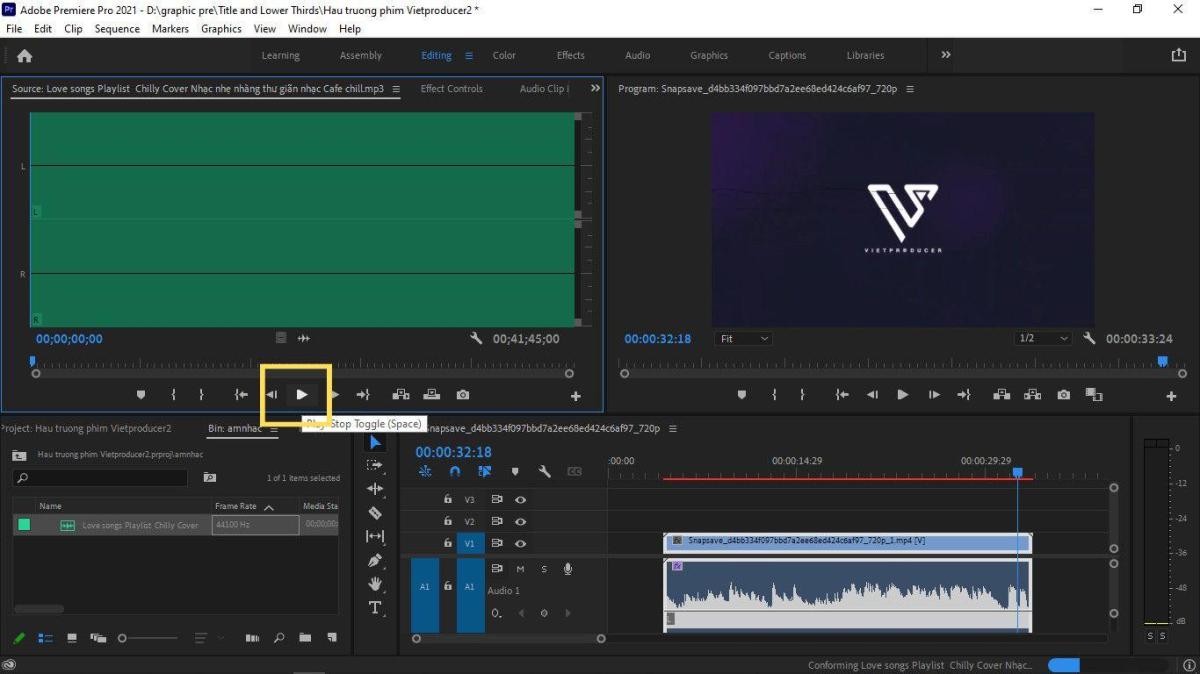 Panel hiệu ứng âm thanh trong Adobe Premiere