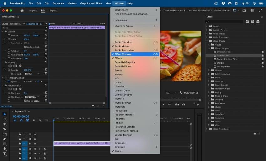 Panel Effect Controls trong Adobe Premiere