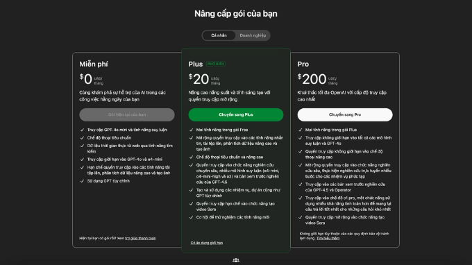 So sánh ChatGPT miễn phí và trả phí