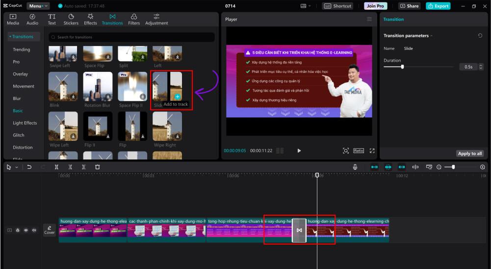 Đảm bảo đủ footage cho hiệu ứng chuyển cảnh
