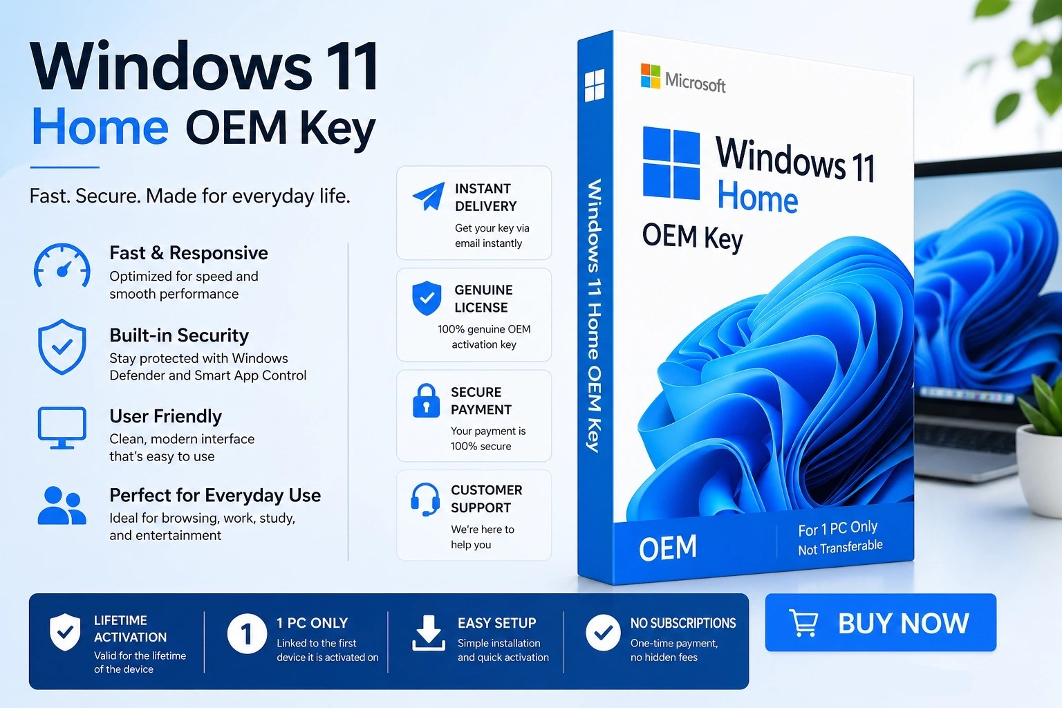 Windows 11 Home OEM Key digital license for 1 PC with instant activation
