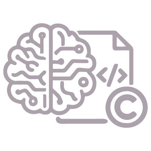 Brain, code file, and copyright symbol