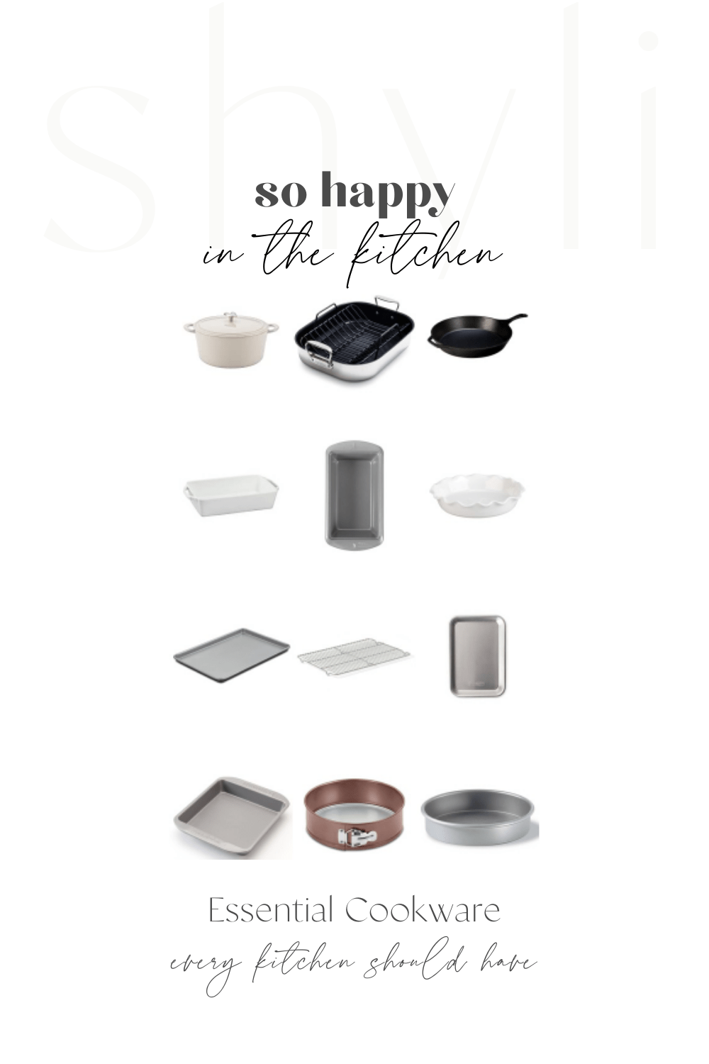 A collection of images of essential cookware.