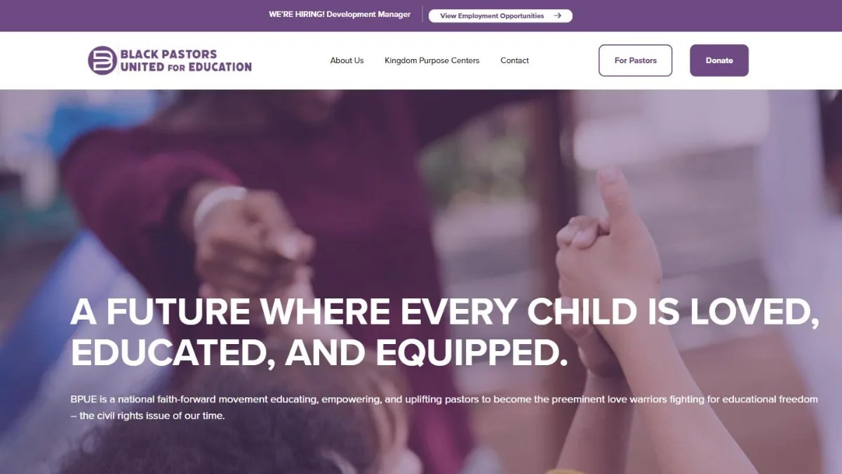 Desktop view of the Black Pastors United for Education website homepage