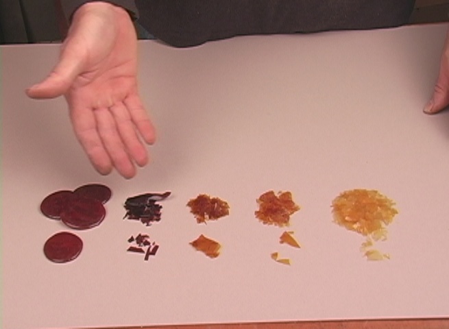 Five different grades of shellac
