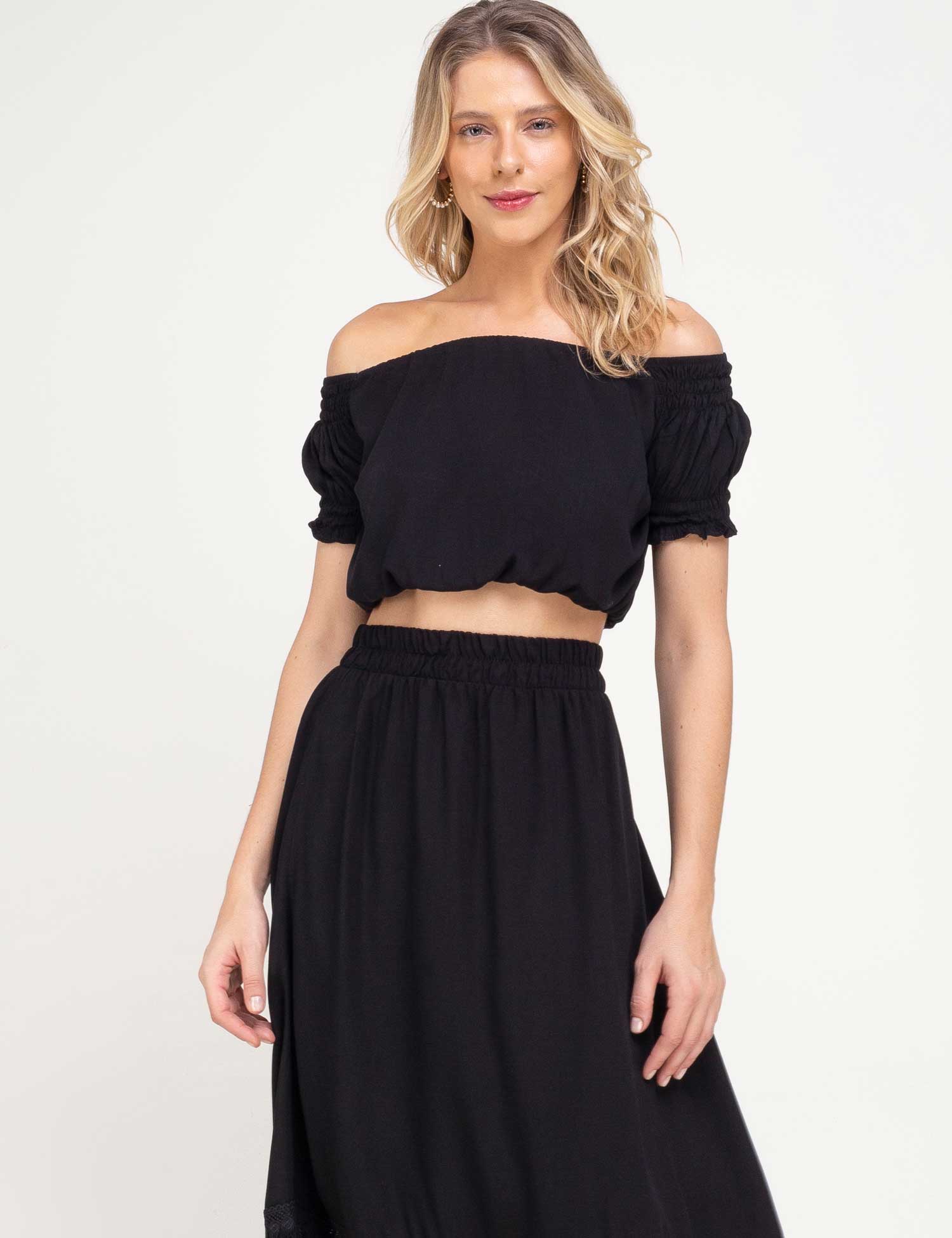 BLUSA CROPPED OMBRO A OMBRO PRETA - SOLAFIDE