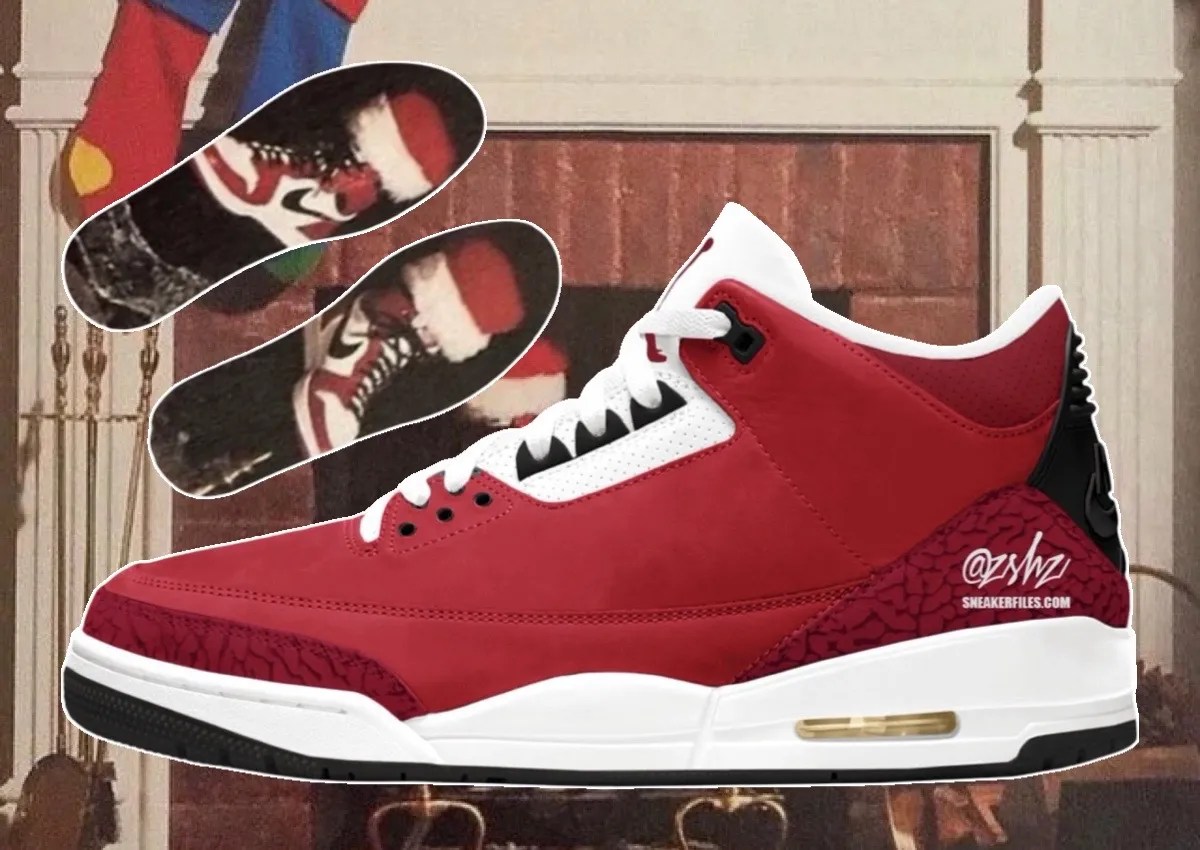 Air Jordan 3 Retro OG Santa full red suede upper