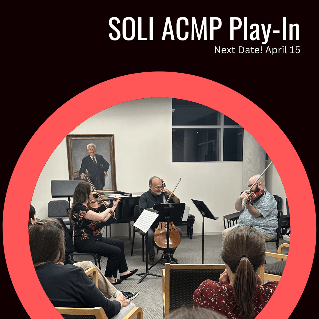 A group of three string players performing in front of onlookers