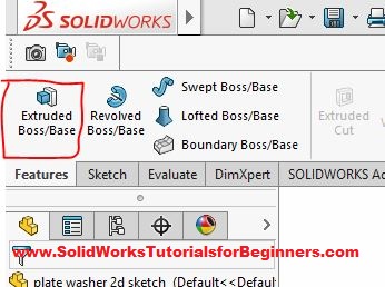 select extrude boss or base feature tool from features command manager