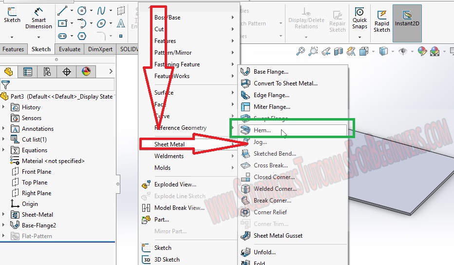 How To Use SolidWorks Sheetmetal Hem Feature Tutorial