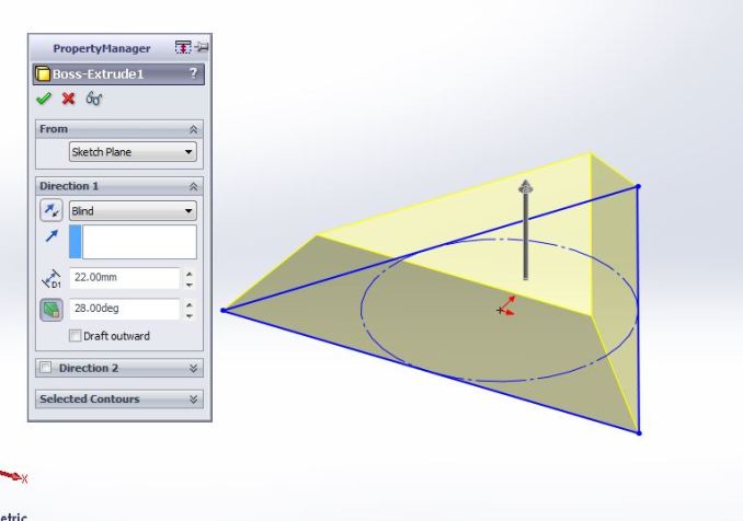 solidworks exercises-how to create 3d triangular block draft anagle application