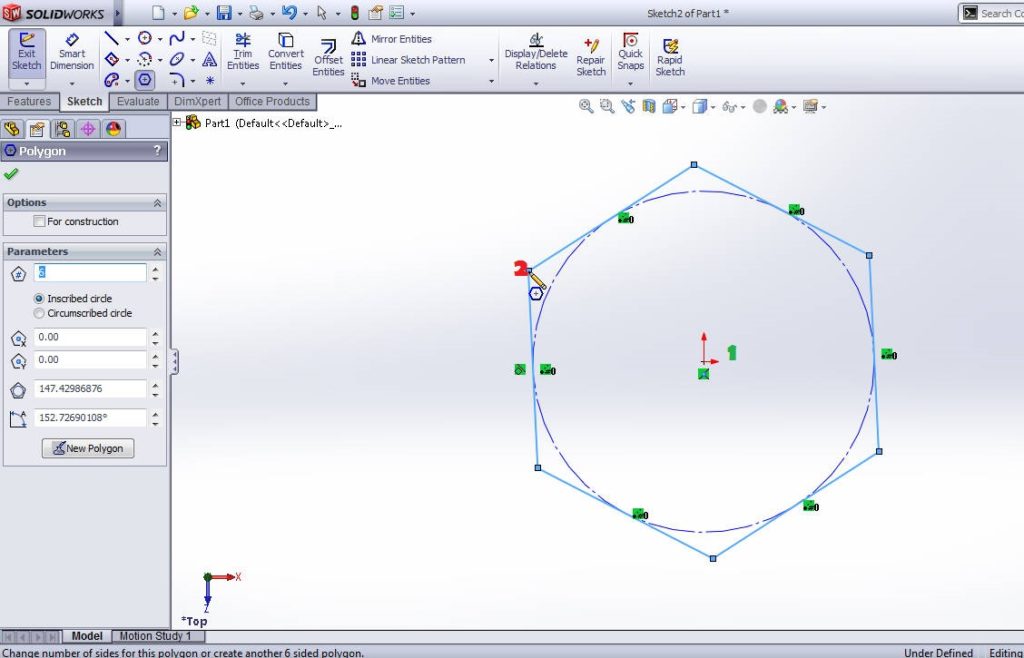Solidworks Filling A Polygon Sketch With Color 2023 How To Use Solidworks Polygon Sketching Tutorial For Beginners